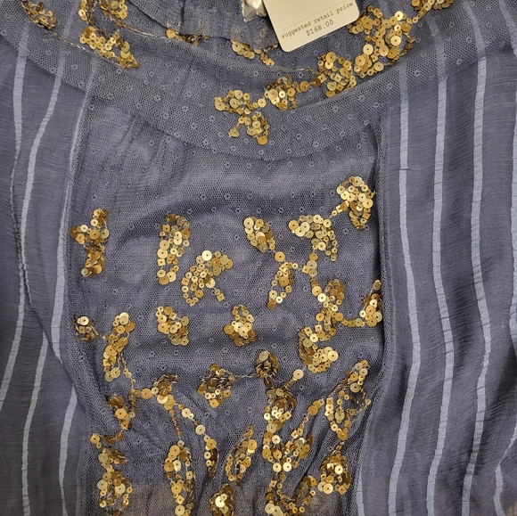 Free People Wild Moon Top Size Small Blue With Gold Sequins - Picture 7 of 9